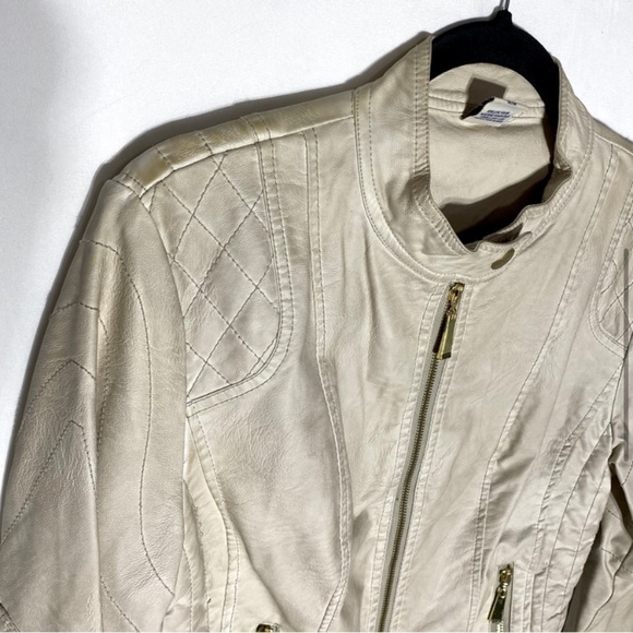 Vintage Roosevelt American College Beige Distressed Faux Leather Jacket M - Picture 7 of 16